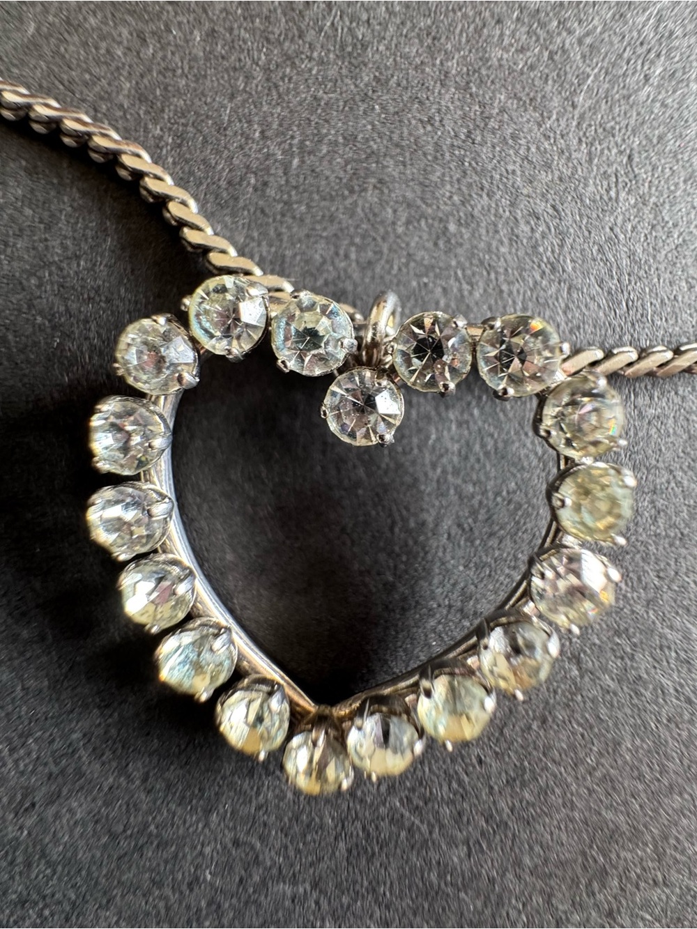 Silver Heart Crystal Pendant Necklace - Clear Crystal Accent